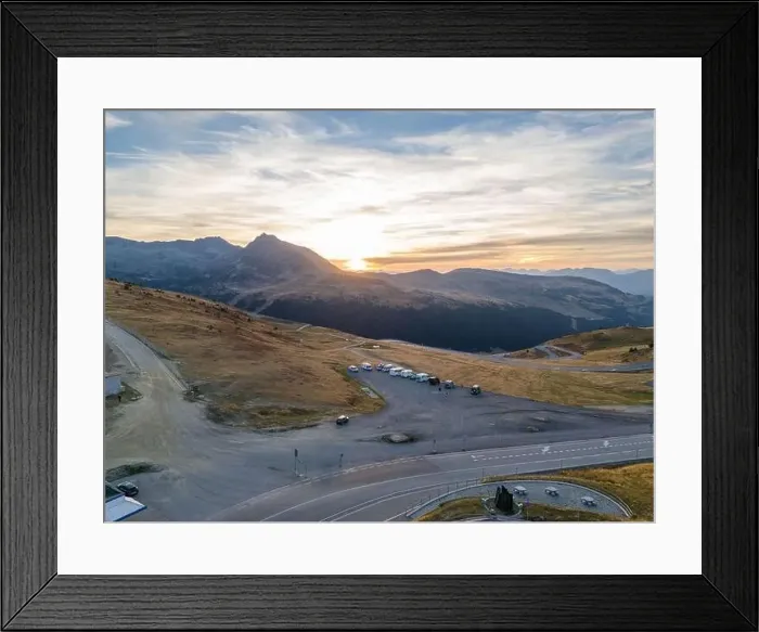 Framed Print : This aerial drone photo shows a group of campers on top of a mountain Framed Print : This aerial drone photo shows a group of campers on top of a mountain