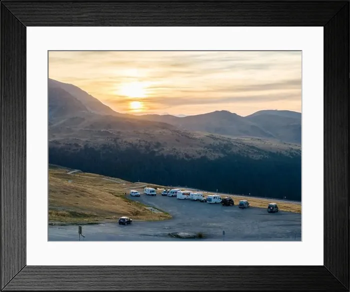 Framed Print : This aerial drone photo shows a group of campers on top of a mountain Framed Print : This aerial drone photo shows a group of campers on top of a mountain