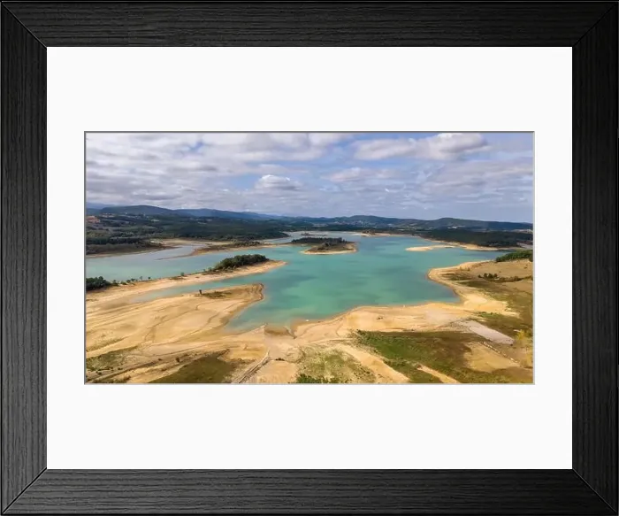 Framed Print : Aerial drone photo of the Lake Montbel in the region of Ariege, south France Framed Print : Aerial drone photo of the Lake Montbel in the region of Ariege, south France