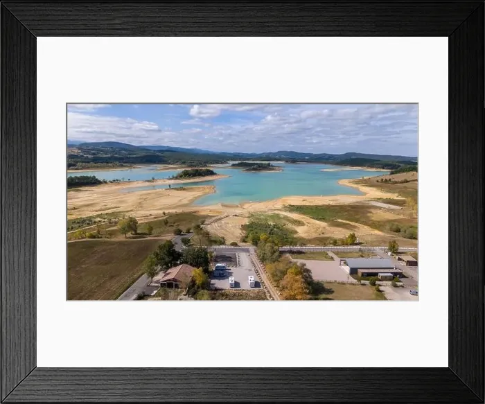 Framed Print : Aerial drone photo of the Lake Montbel in the region of Ariege, south France Framed Print : Aerial drone photo of the Lake Montbel in the region of Ariege, south France