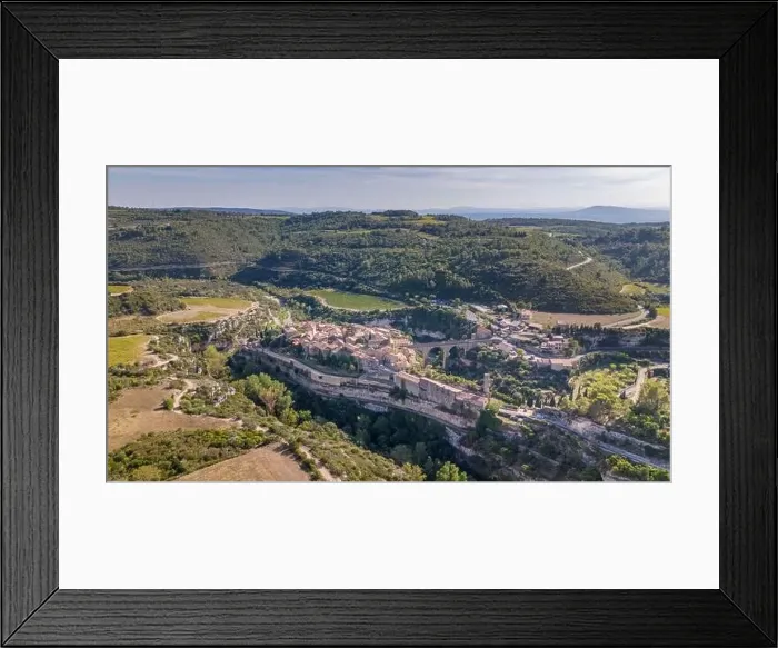 Framed Print : Aerial drone photo of the town named Minerve Framed Print : Aerial drone photo of the town named Minerve