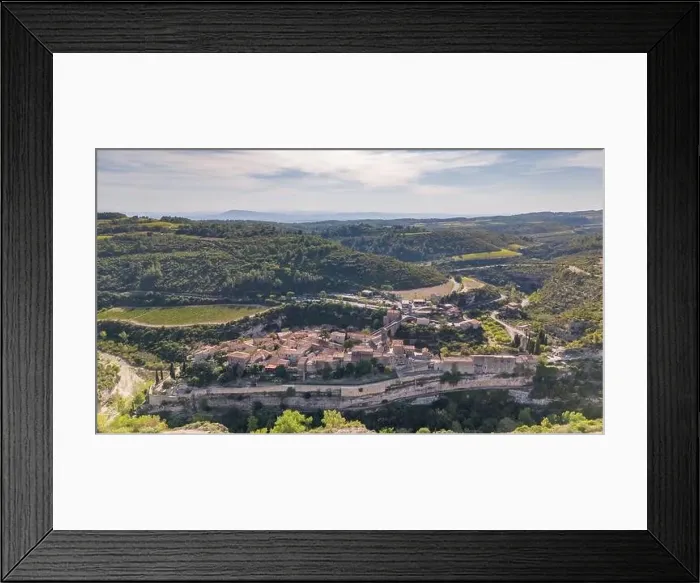 Framed Print : Aerial drone photo of the town named Minerve Framed Print : Aerial drone photo of the town named Minerve