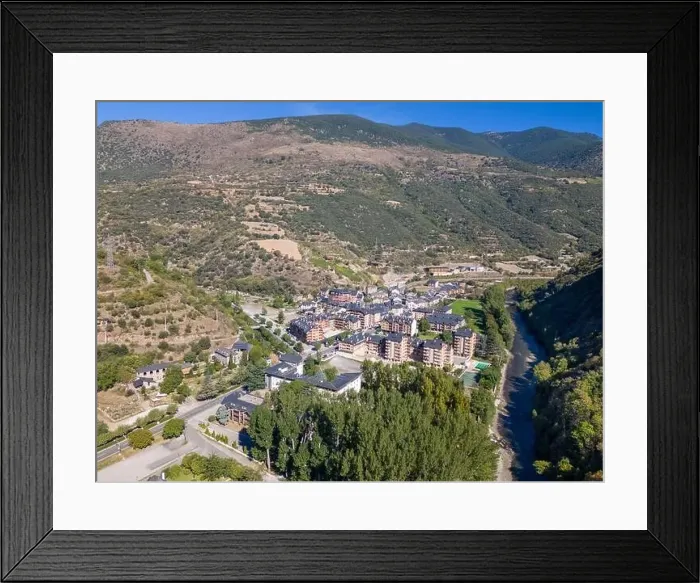 Framed Print : Aerial drone photo of the town named Rialp in the region of Lerida Framed Print : Aerial drone photo of the town named Rialp in the region of Lerida