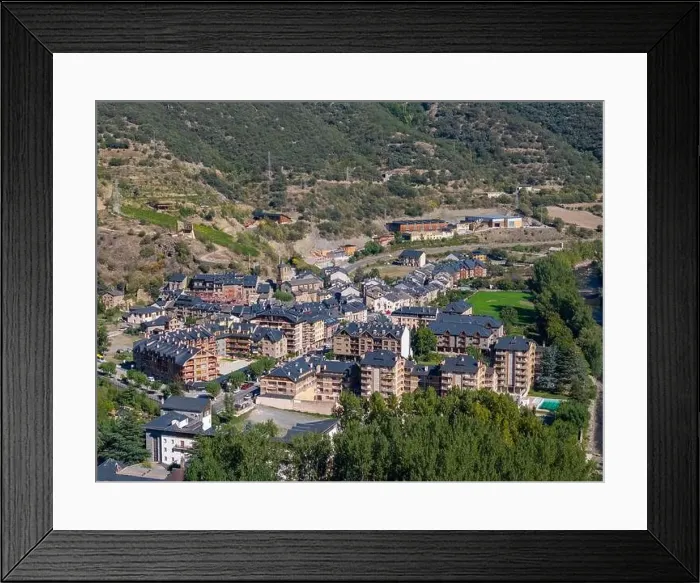Framed Print : Aerial drone photo of the town named Rialp in the region of Lerida Framed Print : Aerial drone photo of the town named Rialp in the region of Lerida