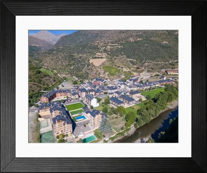 Framed Print : Aerial drone photo of the town named Rialp in the region of Lerida Framed Print : Aerial drone photo of the town named Rialp in the region of Lerida