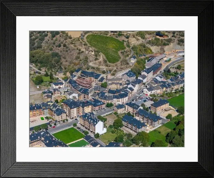 Framed Print : Aerial drone photo of the town named Rialp in the region of Lerida Framed Print : Aerial drone photo of the town named Rialp in the region of Lerida