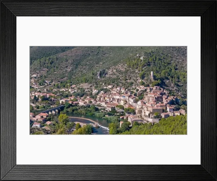 Framed Print : Aerial drone photo of the small village named Roquebrun Framed Print : Aerial drone photo of the small village named Roquebrun