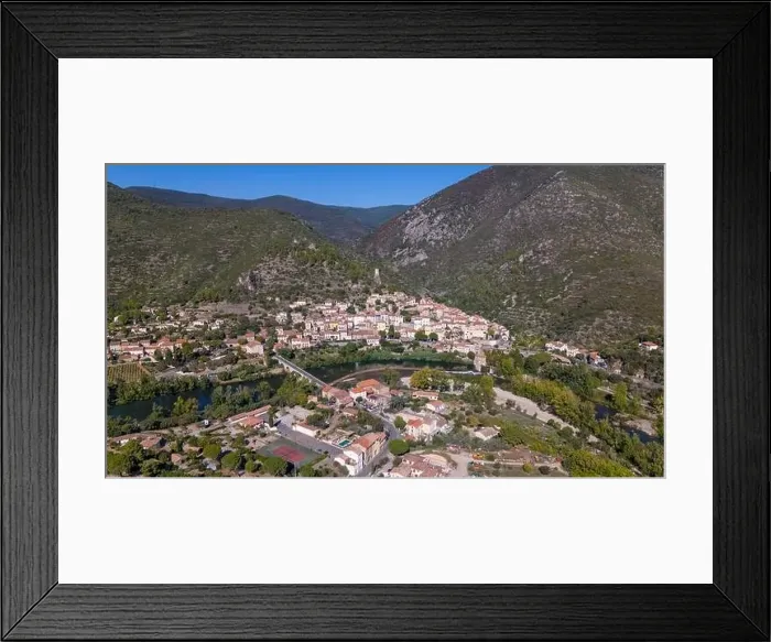 Framed Print : Aerial drone photo of the small village named Roquebrun Framed Print : Aerial drone photo of the small village named Roquebrun