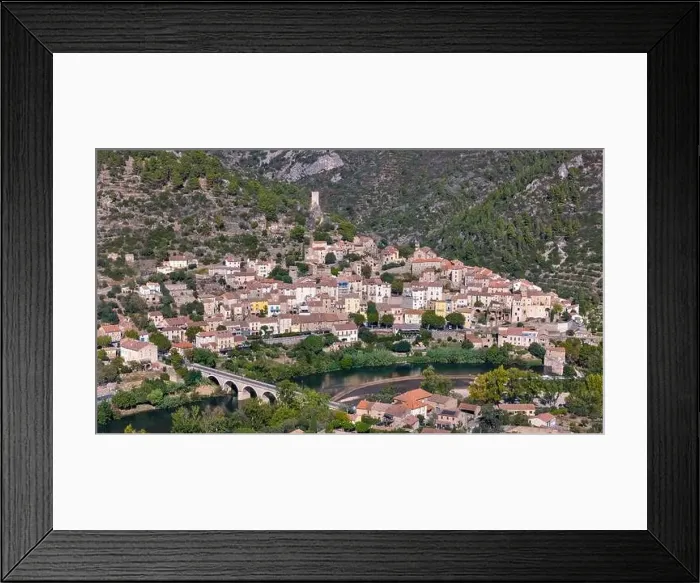 Framed Print : Aerial drone photo of the small village named Roquebrun Framed Print : Aerial drone photo of the small village named Roquebrun