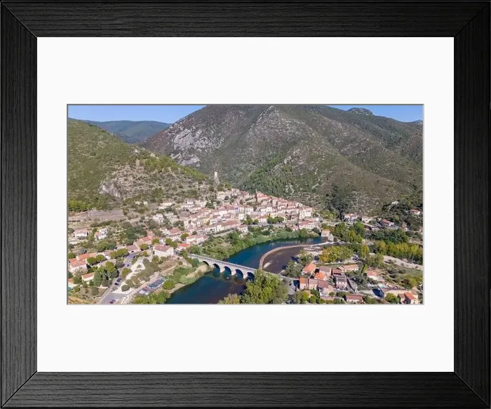 Framed Print : Aerial drone photo of the small village named Roquebrun Framed Print : Aerial drone photo of the small village named Roquebrun