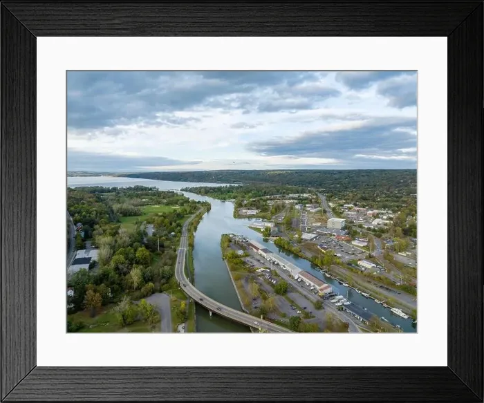 Framed Print : Early afternoon autumn aerial photo view of Ithaca New York Framed Print : Early afternoon autumn aerial photo view of Ithaca New York