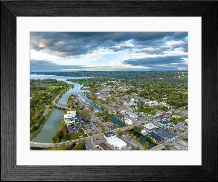 Framed Print : Early afternoon autumn aerial photo view of Ithaca New York Framed Print : Early afternoon autumn aerial photo view of Ithaca New York
