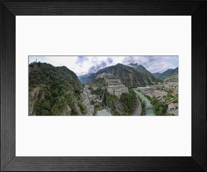 Framed Print : Drone view at the fortress of Bard on Aosta velley in Italy Framed Print : Drone view at the fortress of Bard on Aosta velley in Italy