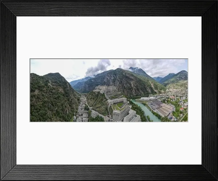 Framed Print : Drone view at the fortress of Bard on Aosta velley in Italy Framed Print : Drone view at the fortress of Bard on Aosta velley in Italy
