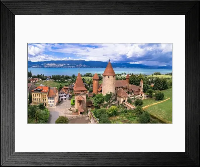 Framed Print : Switzerland scenic places. Estavayer-le-lac - charming traditional village Framed Print : Switzerland scenic places. Estavayer-le-lac - charming traditional village
