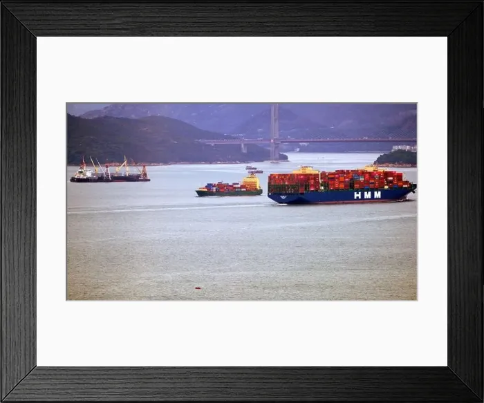 Framed Print : Hong Kong- May 1 2023: HMM container in harbor Framed Print : Hong Kong- May 1 2023: HMM container in harbor
