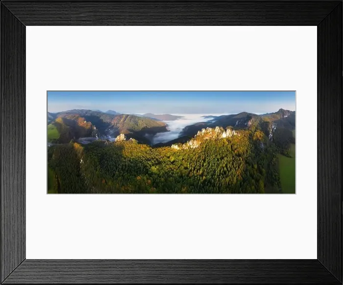 Framed Print : Mountain drone landscape panorama at sunrise in Sulov rocks, Slovakia Framed Print : Mountain drone landscape panorama at sunrise in Sulov rocks, Slovakia