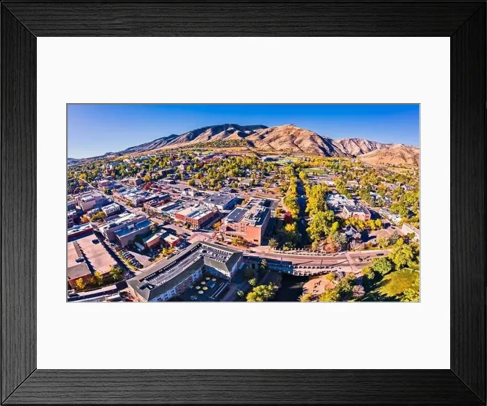 Framed Print : 16x9 Panorama of Golden Colorado from drone - Downtown - Colorado School of Mines Framed Print : 16x9 Panorama of Golden Colorado from drone - Downtown - Colorado School of Mines