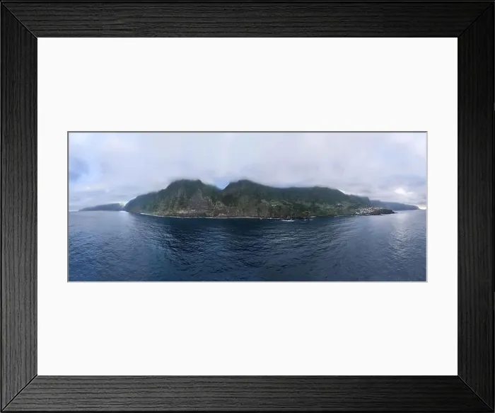 Framed Print : Waterfall and landscape with Seixal village of north coast, Madeira island, Portugal Framed Print : Waterfall and landscape with Seixal village of north coast, Madeira island, Portugal