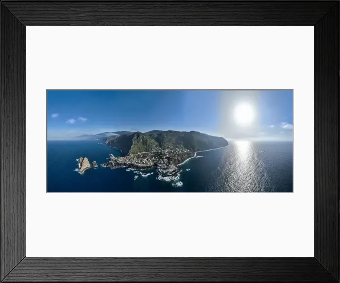 Framed Print : Aerial view of Porto Moniz with volcanic lava swimming pools Framed Print : Aerial view of Porto Moniz with volcanic lava swimming pools