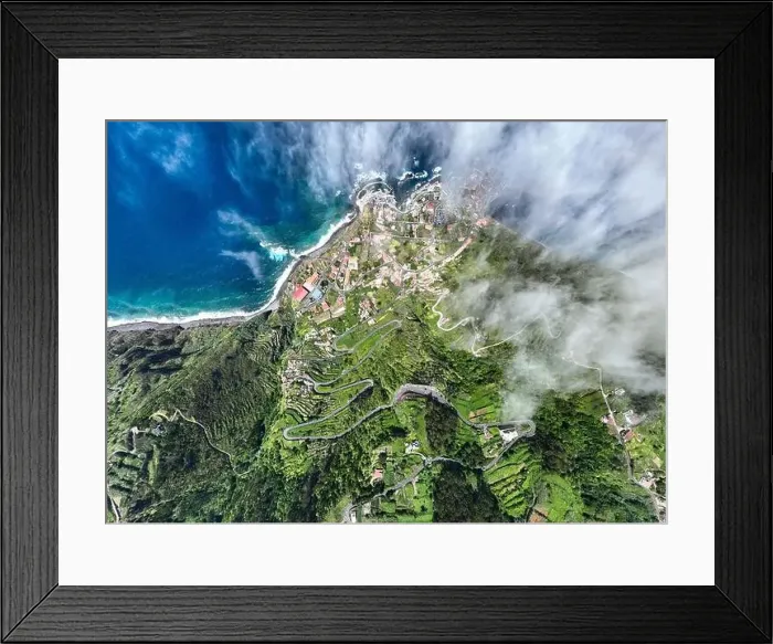 Framed Print : Aerial view of Porto Moniz with volcanic lava swimming pools Framed Print : Aerial view of Porto Moniz with volcanic lava swimming pools
