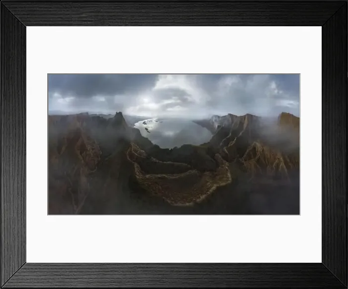 Framed Print : From above aerial view of mountain peaks valley located near calm rive in Barrancas de Burujon in Toledo Framed Print : From above aerial view of mountain peaks valley located near calm rive in Barrancas de Burujon in Toledo