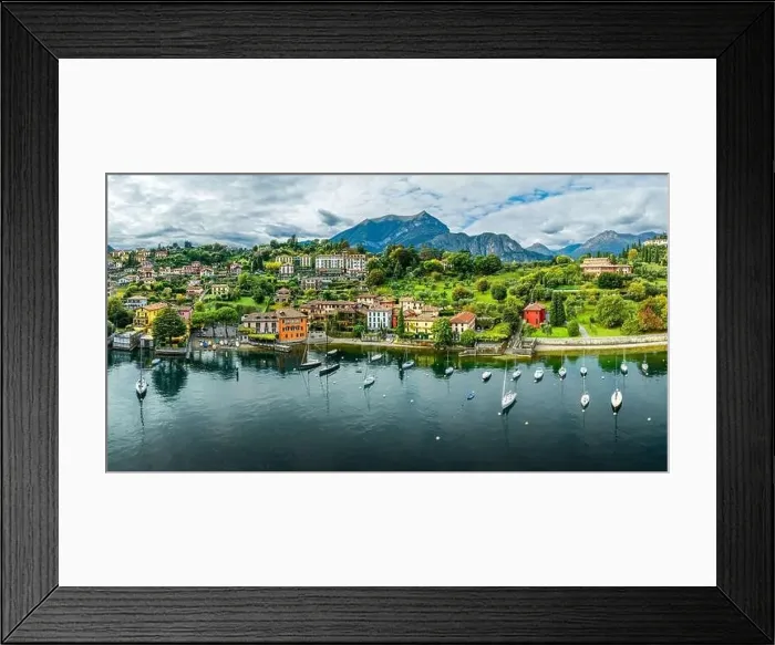 Framed Print : Landscape with Pescallo village, Bellagio town at Como lake region, Italy Framed Print : Landscape with Pescallo village, Bellagio town at Como lake region, Italy