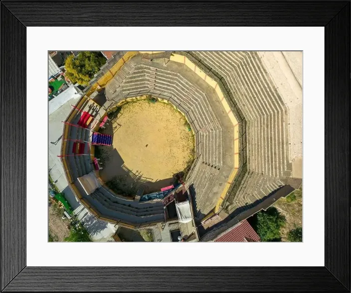 Framed Print : aerial view of the bullring in the municipality of Carratraca, Andalusia Framed Print : aerial view of the bullring in the municipality of Carratraca, Andalusia