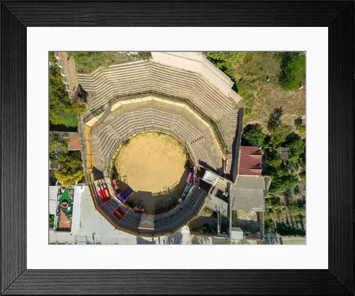 Framed Print : aerial view of the bullring in the municipality of Carratraca, Andalusia Framed Print : aerial view of the bullring in the municipality of Carratraca, Andalusia