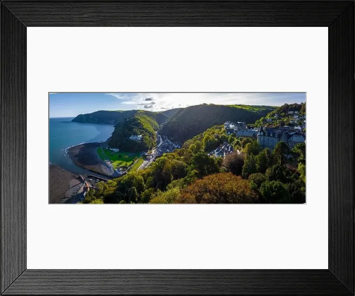Framed Print : Aerial view of Lynton, a town on the Exmoor coast in the North Devon district in the county of Devon, England Framed Print : Aerial view of Lynton, a town on the Exmoor coast in the North Devon district in the county of Devon, England