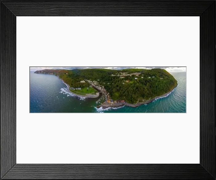 Framed Print : Aerial view of Lynton, a town on the Exmoor coast in the North Devon district in the county of Devon, England Framed Print : Aerial view of Lynton, a town on the Exmoor coast in the North Devon district in the county of Devon, England