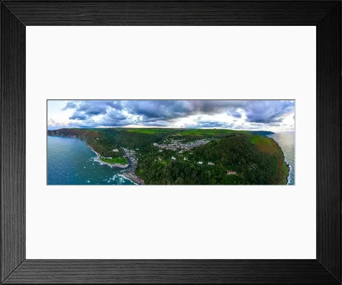 Framed Print : Aerial view of Lynton, a town on the Exmoor coast in the North Devon district in the county of Devon, England Framed Print : Aerial view of Lynton, a town on the Exmoor coast in the North Devon district in the county of Devon, England