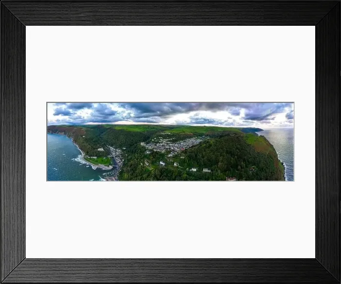 Framed Print : Aerial view of Lynton, a town on the Exmoor coast in the North Devon district in the county of Devon, England Framed Print : Aerial view of Lynton, a town on the Exmoor coast in the North Devon district in the county of Devon, England
