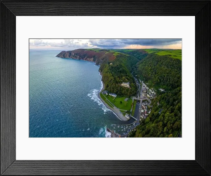 Framed Print : Aerial view of Lynmouth, a small village on the Exmoor coast in the North Devon district in the county of Devon, England Framed Print : Aerial view of Lynmouth, a small village on the Exmoor coast in the North Devon district in the county of Devon, England