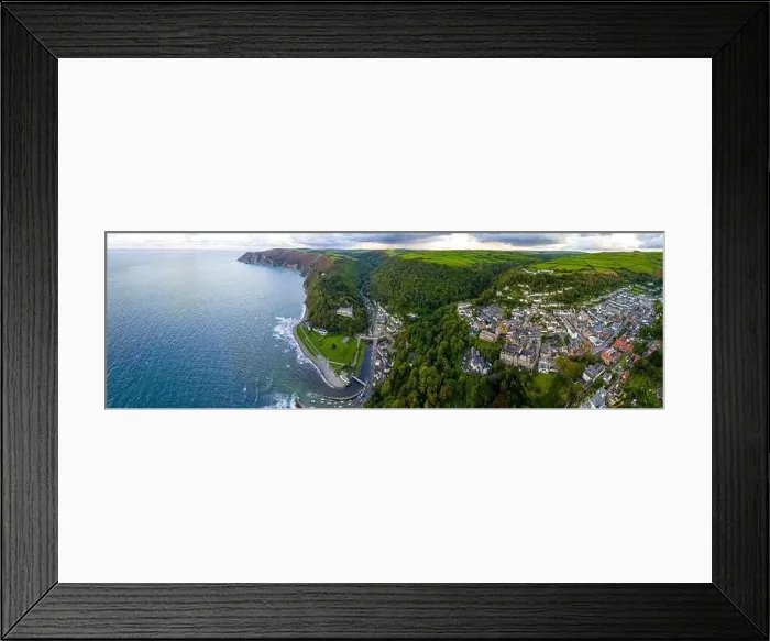 Framed Print : Aerial view of Lynton, a town on the Exmoor coast in the North Devon district in the county of Devon, England Framed Print : Aerial view of Lynton, a town on the Exmoor coast in the North Devon district in the county of Devon, England
