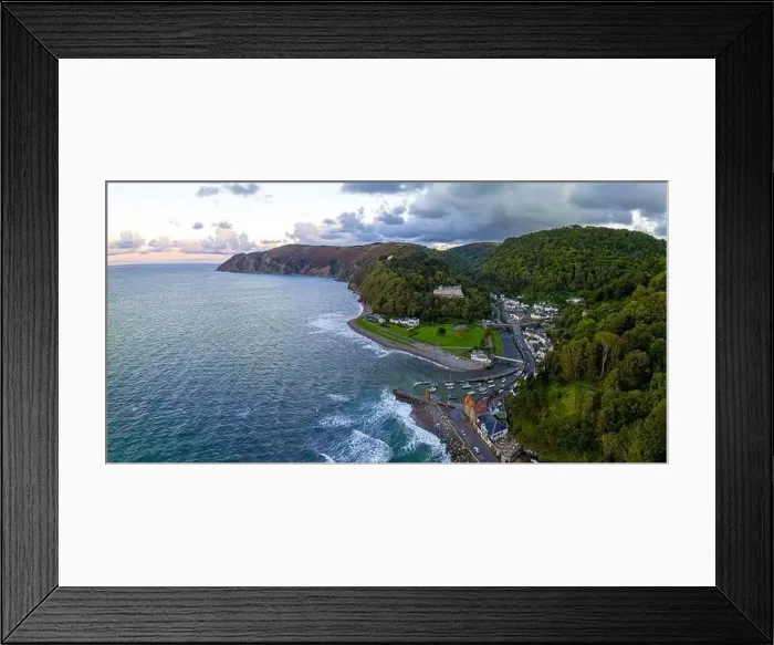 Framed Print : Aerial view of Lynmouth, a small village on the Exmoor coast in the North Devon district in the county of Devon, England Framed Print : Aerial view of Lynmouth, a small village on the Exmoor coast in the North Devon district in the county of Devon, England