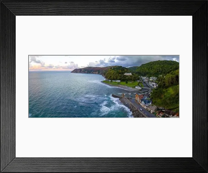 Framed Print : Aerial view of Lynmouth, a small village on the Exmoor coast in the North Devon district in the county of Devon, England Framed Print : Aerial view of Lynmouth, a small village on the Exmoor coast in the North Devon district in the county of Devon, England