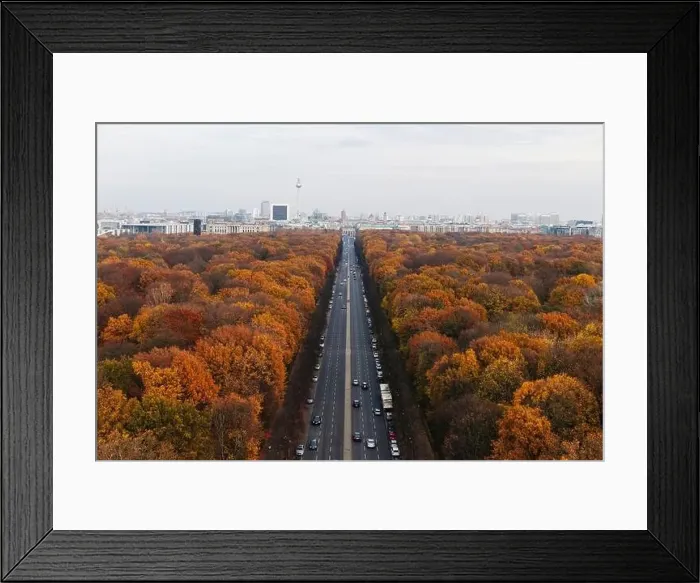 Framed Print : Germany, Berlin, Highway surrounded by autumn park trees seen from Victory Column Framed Print : Germany, Berlin, Highway surrounded by autumn park trees seen from Victory Column