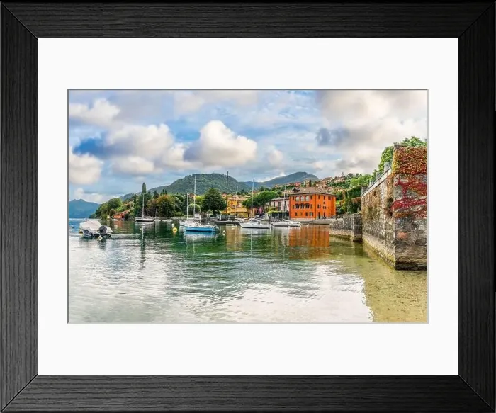 Framed Print : Landscape with Pescallo village, Bellagio town at Como lake region, Italy Framed Print : Landscape with Pescallo village, Bellagio town at Como lake region, Italy