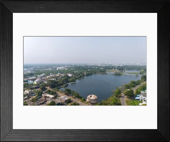 Framed Print : Beautiful Aerial View of Square lake. Aerial photography with drone