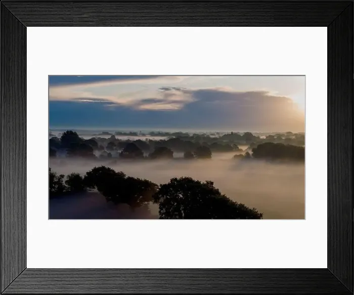 Framed Print : Early morning mist or fog creeping across the fields and woods near Emsworth in Hampshire Framed Print : Early morning mist or fog creeping across the fields and woods near Emsworth in Hampshire