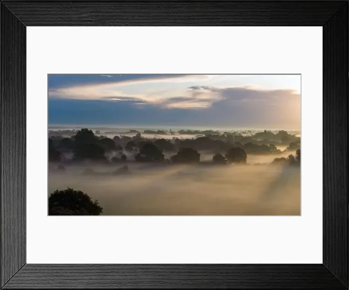Framed Print : Early morning mist or fog creeping across the fields and woods near Emsworth in Hampshire Framed Print : Early morning mist or fog creeping across the fields and woods near Emsworth in Hampshire