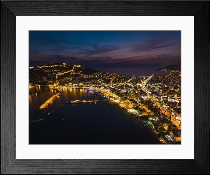 Framed Print : Night over Alanya from a drone, Turkish Riviera on Mediterranean Coast, Antalya, Turkey Framed Print : Night over Alanya from a drone, Turkish Riviera on Mediterranean Coast, Antalya, Turkey