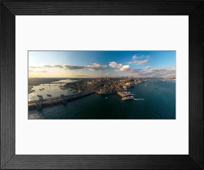 Framed Print : Drone view of Galata Bridge and Beyoglu district. A wide panorama of spring Istanbul at sunset Framed Print : Drone view of Galata Bridge and Beyoglu district. A wide panorama of spring Istanbul at sunset