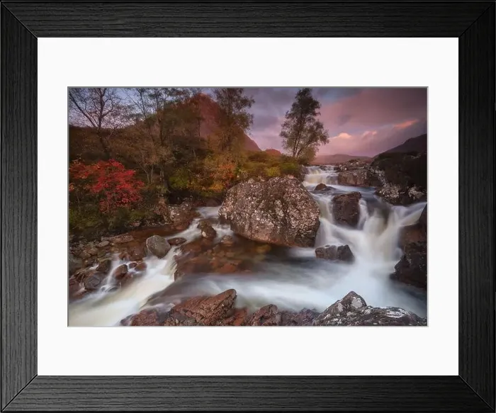 Framed Print : Glencoe valley and waterfall, highland, scotland Framed Print : Glencoe valley and waterfall, highland, scotland