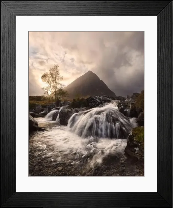 Framed Print : Glencoe valley and waterfall, highland, scotland Framed Print : Glencoe valley and waterfall, highland, scotland