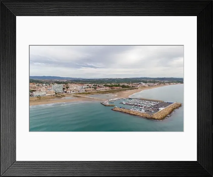 Framed Print : Aerial drone photo of the marina in the Spanish coastal town named Coma-Ruga in Tarragona Framed Print : Aerial drone photo of the marina in the Spanish coastal town named Coma-Ruga in Tarragona