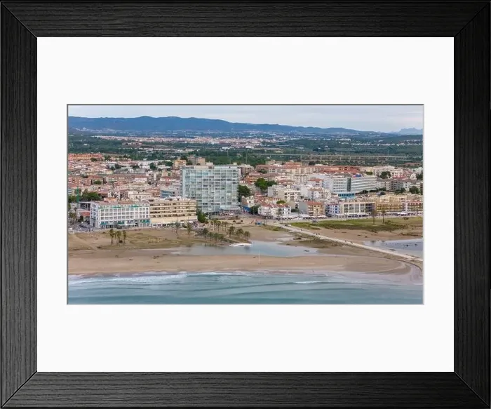 Framed Print : Aerial drone photo of the Spanish coastal town named Coma-Ruga in Tarragona Framed Print : Aerial drone photo of the Spanish coastal town named Coma-Ruga in Tarragona