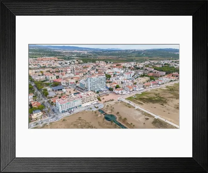 Framed Print : Aerial drone photo of the Spanish coastal town named Coma-Ruga in Tarragona Framed Print : Aerial drone photo of the Spanish coastal town named Coma-Ruga in Tarragona