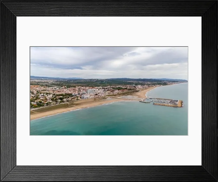 Framed Print : Aerial drone photo of the Spanish coastal town named Coma-Ruga in Tarragona Framed Print : Aerial drone photo of the Spanish coastal town named Coma-Ruga in Tarragona